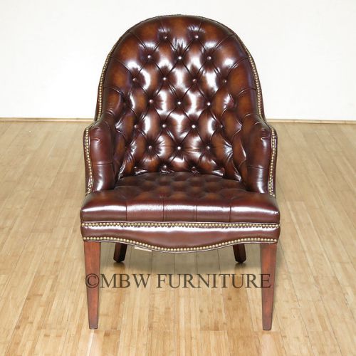 Hooker seven seas genuine leather brown button tufted empire chair for sale