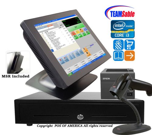 Team Sable i3 POS Retail Complete Touch Station 4GB MSR Windows 7 with pcAmerica