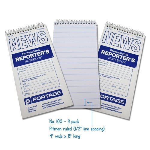 Portage Reporter&#039;s Notebook 4&#034; by 8&#034; - Pitman Ruled (Wide) - 3 Pack