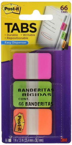 Post-it Tabs with On-the-Go Dispenser 1-Inch Solid Pink Green and Orange 22-T...