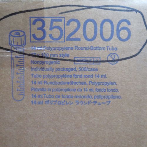 Case/500 bd falcon 14ml 17 x 100mm rb pp tubes snap cap #352006 for sale