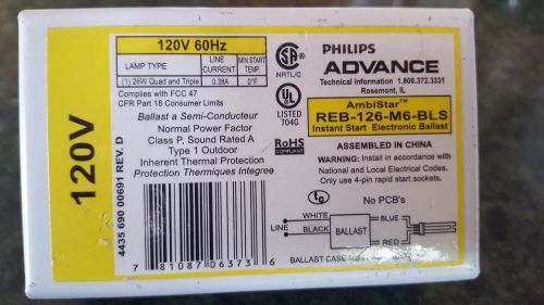 5 Philips advance instant start electronic ballasts REB-126-MB-BLS 1x26 w 4 pins