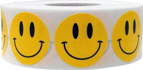 Yellow Smiley Face Happy Stickers 1&#034; Inch Round Circle Teacher Labels 1000 To...