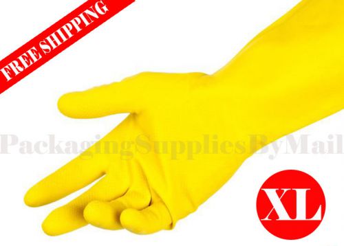 12 DZ X-Large Yellow Flocklined Latex Household Gloves w/ Anti-Slip Diamond Grip