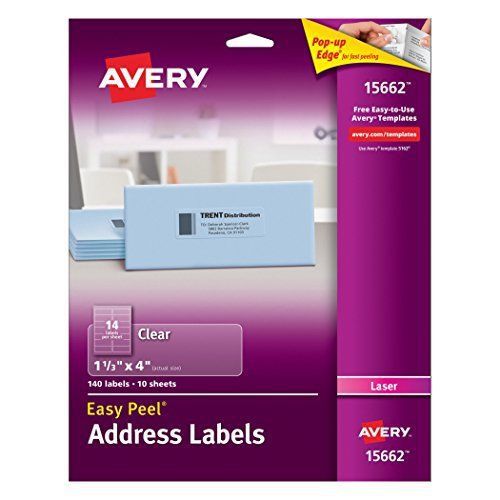 Avery Easy Peel Address Labels for Laser Printers, Clear, 140 Labels (15662)