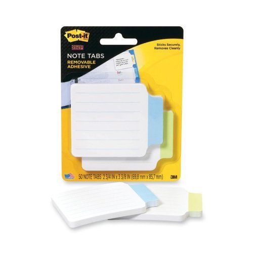Post-it Note Tabs, 3-3/8 x 2-3/4-Inches, Green and Blue, Lined Paper,