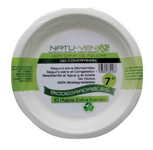 Natuven Compostable Sugar Cane Plates 7&#034;, 500 Count (50 Pack of 10 Plates)