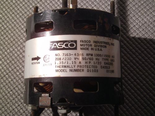 Fasco Model D1103 Motor 7163-4346 RPM 1300/1500 208/230 V 1.35/1.15 A HP 1/20