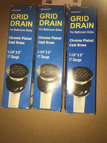 Qty3 watts grid drain new in box chrome plated cast brass 1-1/4&#034;x6&#034; 17 gauge for sale