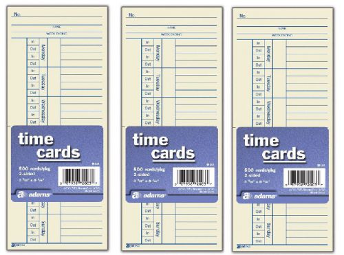 1500 Time Cards Punch Employee Payroll Amano clock 2 Sided Adams 9664A  3 x 5000