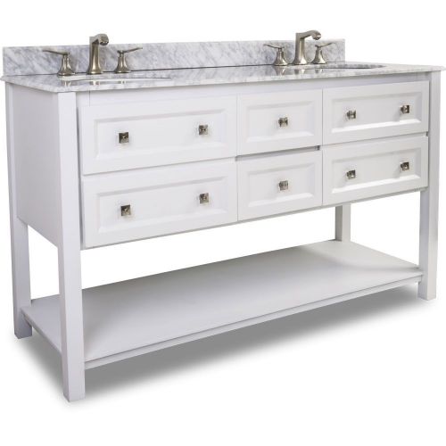 HARDWAE RESOURCES BATHROOM 60&#034; double vanity white finish DRAWERS OPEN SHELF