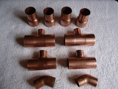 COPPER FITTING TEE&#039;S, COUPLING&#039;S, 45&#039;S LOT OF 10 PCS. LESS THAN 1/2 PRICE!!!!
