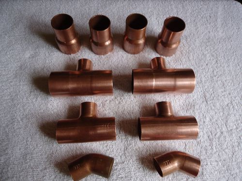 COPPER FITTING TEE&#039;S, COUPLING&#039;S, 45&#039;S LOT OF 10 PCS. LESS THAN 1/2 PRICE!!!!