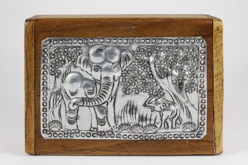 Teak wooden Elephant Handicraft with Silver name card holder