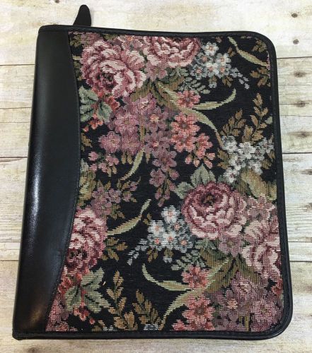Franklin Covey Quest Planner Beautiful Floral Tapestry Black Leather RARE
