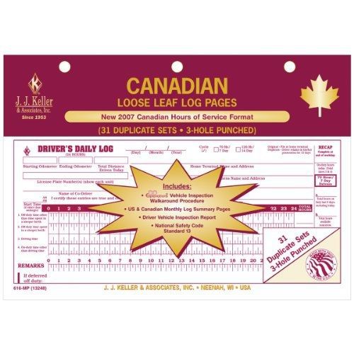 J.J. Keller 13248 Canadian Loose-Leaf Deluxe Daily Log Sheet