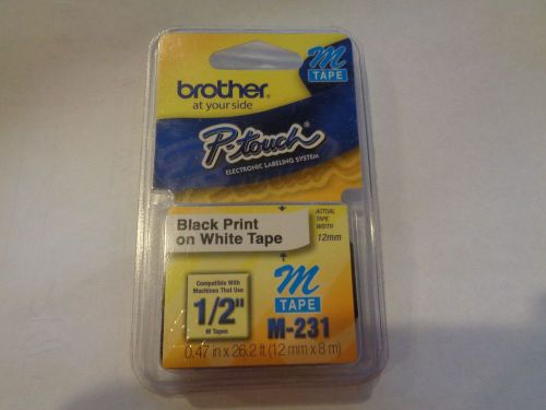 Brother Tape Cassettte M-231 Laminated Labels Black Print on White Tape