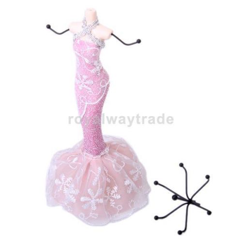 Mini Pink Gown European model Earring Necklace Jewelry Stand Display Holder