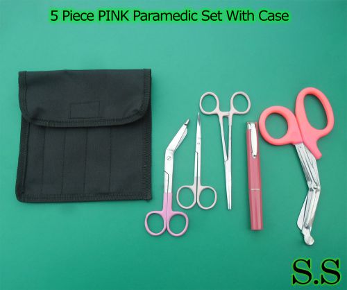 5 Piece PINK Paramedic Set With Case - Diagnostic EMT Nursing EMS Emergency