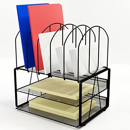 Office Desk Organizer - 2 Letter Trays and 5 File Documents Holder -Small