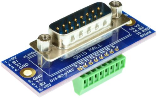 DB15 Male Breakout Board, adapter, (Male) eLabGuy D15-M-BO-V1AV
