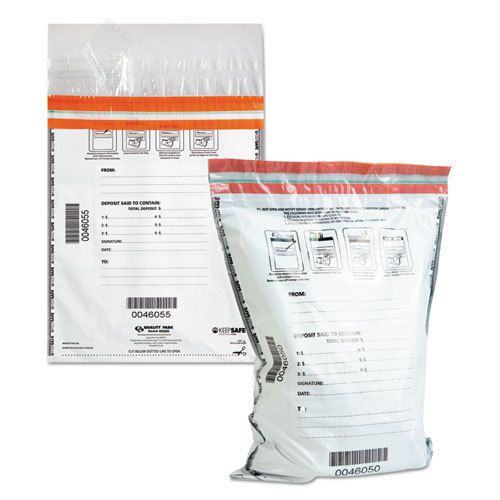 Tamper-Evident Deposit Bags, 9 x 12, White, 100 per Pack