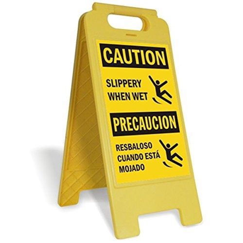 SmartSign Folding Floor Sign, Legend &#034;Slippery When Wet&#034; with Graphic, 25&#034; high