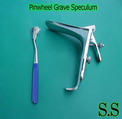 Graves Vaginal Speculum Small &amp; Blue Colour Pin wheel Gynecology Instrument