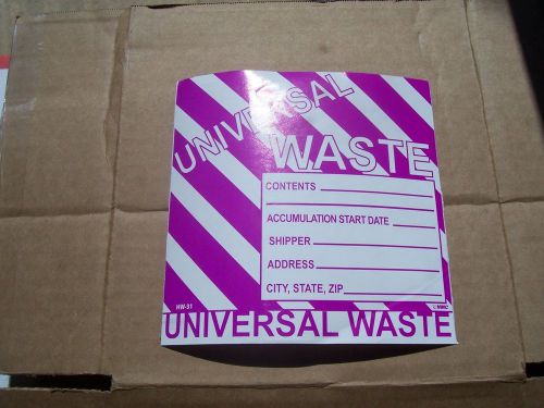 LOT of 25 NEW UNIVERSAL WASTE LABELS STICKER 6&#034; X 6&#034; PAPER ADHESIVE SAFETY