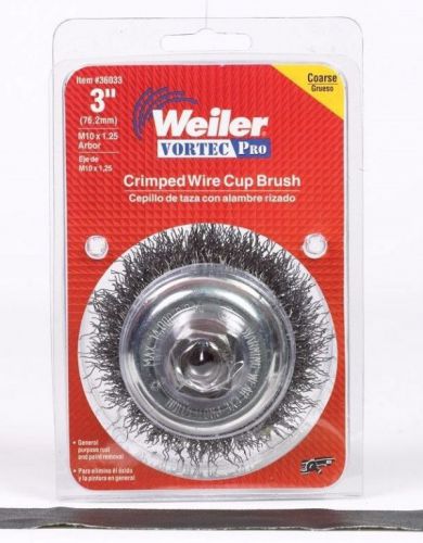 Weiler Crimped Wire Cup Brush 3 &#034; 14000 Rpm Coarse M10 X 1.25 Arbor (4E1-012)