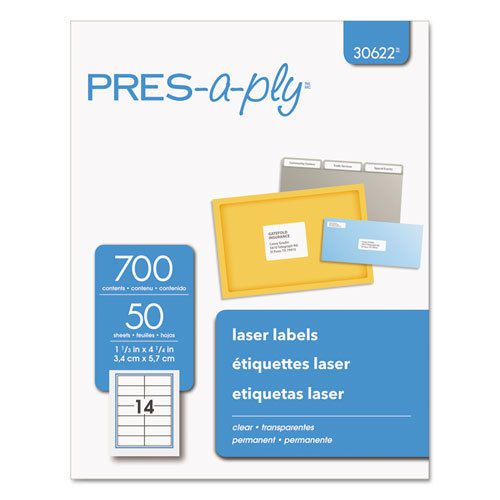 Laser address labels, 1 1/3 x 4 1/4, clear, 700/box for sale