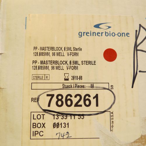 Case/80 Greiner Bio-One 96 Well MasterBlocks 0.5mL V bottom Clear # 786261