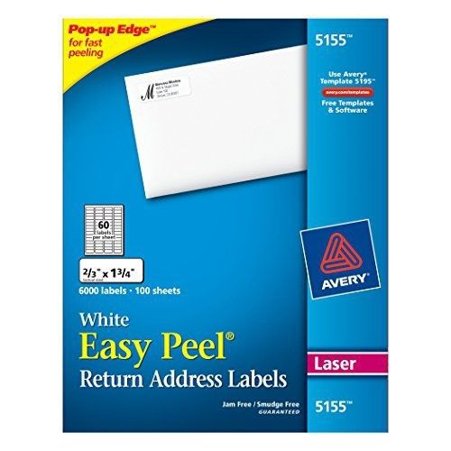 Avery Easy Peel White Return Address Labels for Laser Printers, 0.6 x 1.75 Inch,