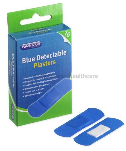 Patch &amp; Go Blue Detectable Plasters - Pack of 16 Assorted