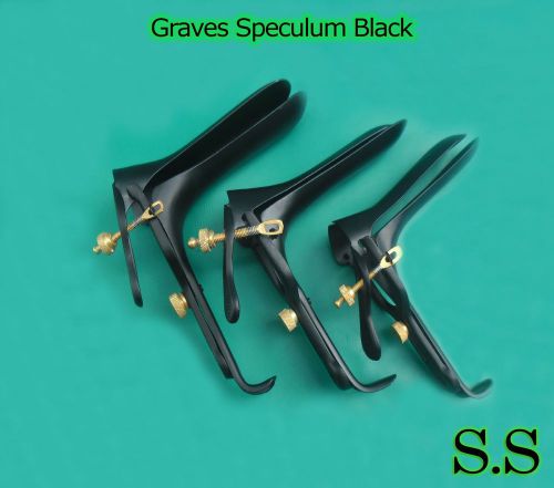 3 PCS Black Coated Graves Vaginal Speculum S-M-L OB/GYN Instruments