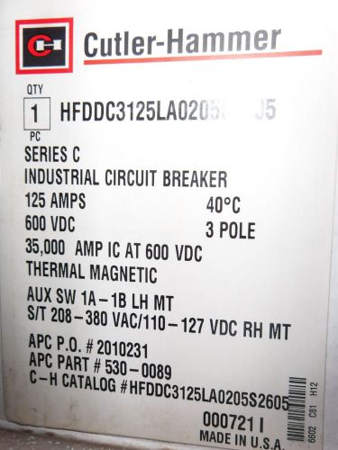 NEW HFD-DC CUTLER HAMMER HFDDC3125LA0205S2605 C CIRCUIT BREAKER 125A 600V 3P