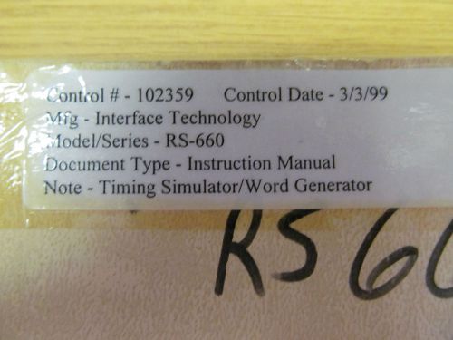 Interface Technology RS-660 Timing Simulator/Word Gen Instruction Manual w/ sche