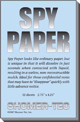 Shomer-Tec Dissolving Spy Paper, New, Free Shipping