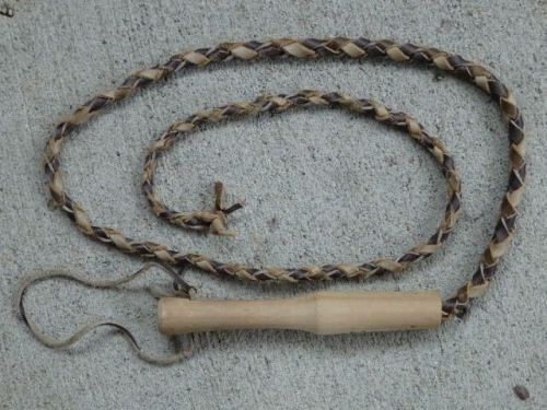Leather Brown Single Tail Whip - Wood Wooden Handle - HORSE TRAINER 9 CAT