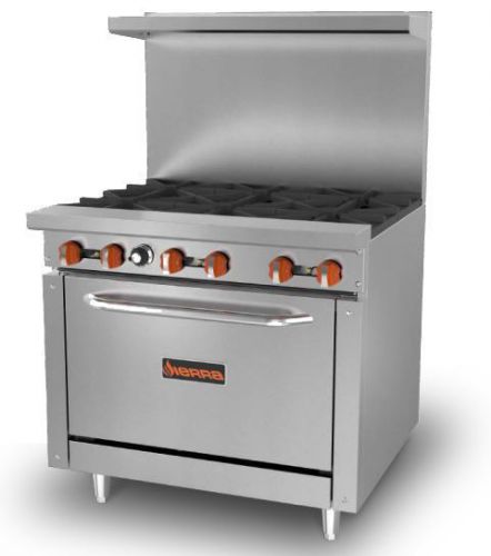 Sierra 36&#034; sr-6-36 stainless steel 4-burner commercial gas range and oven combo for sale