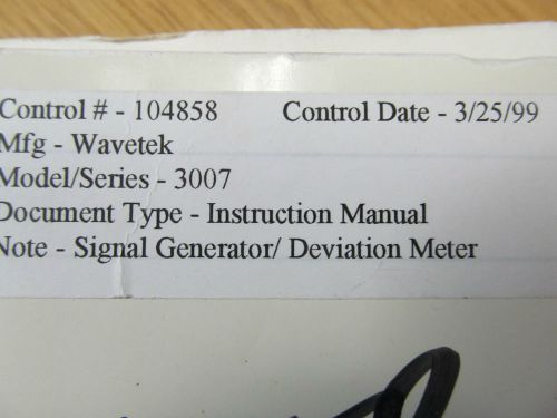 Wavetek 3007 Signal Generator/ Deviation Meter Instruction Manual w/ Schem Rev C