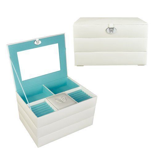 Ikee Design White Leatherette Jewelry Boxes Stackers 10 1/4&#034;W x 7 1/2&#034;D x 6