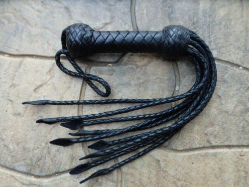 New black short plaited cat of 9 tail viper whip flogger - horse tool training for sale