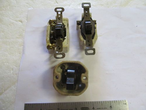 (3) Vintage Porcelain Toggle Switches, Single Pole, NOS, Made In USA