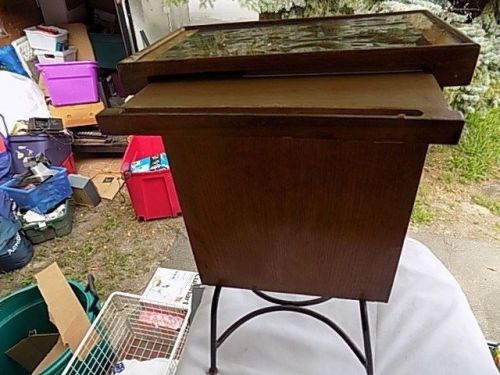 Vintage Office Wooden Desk Stand &amp; Pull out Writing Table with Aerial View Photo