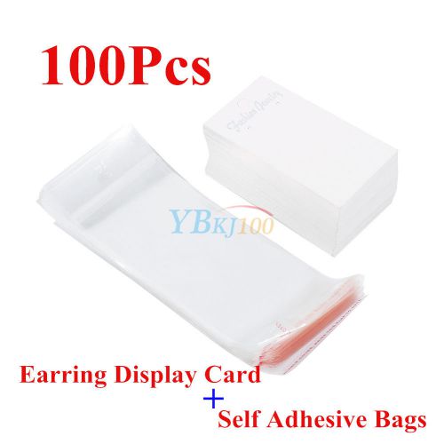 100Pcs DIY Accessories Earring Display Card Holder + Self Adhesive Bags 5cmx9cm