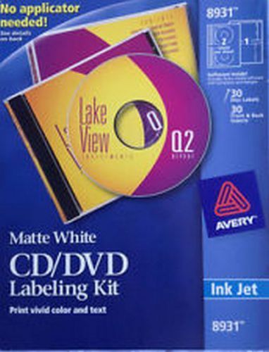 Avery 8931 CD DVD Label Kit - Software, 30 Disc Labels, 30 Jewel Case Inserts