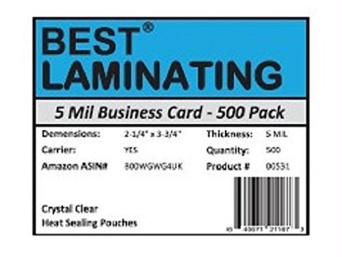 Best Laminating® - 5 Mil Business Card Therm. Laminating Pouches - 2-1/4 x 3-3/4