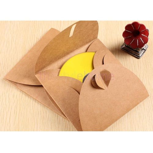 Phenovo 100 heart cd dvd cdr kraft sleeves packaging boxes disc paper bags for sale