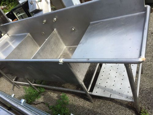 INDUSTRIAL RESTAURANT 2 BASIN BAY STAINLESS 98&#034; - 2 DRAINBOARDS SINK  SK815&#034;